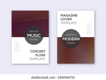 Modern cover design template set. Gold abstract lines on bordo background. Exceptional cover design. Appealing catalog, poster, book template etc.