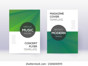 Modern cover design template set. Green abstract lines on dark background. Exceptional cover design. Glamorous catalog, poster, book template etc.