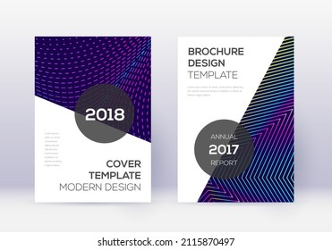 Modern cover design template set. Rainbow abstract lines on dark blue background. Fabulous cover design. Appealing catalog, poster, book template etc.