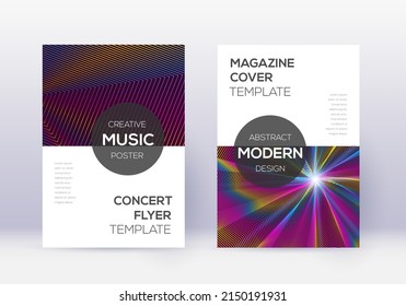 Modern cover design template set. Rainbow abstract lines on wine red background. Exquisite cover design. Attractive catalog, poster, book template etc.