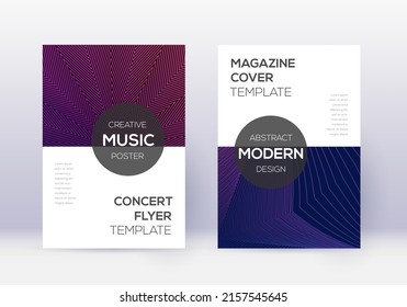 Modern cover design template set. Violet abstract lines on dark background. Exquisite cover design. Powerful catalog, poster, book template etc.