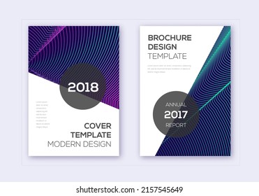 Modern cover design template set. Neon abstract lines on dark blue background. Extraordinary cover design. Elegant catalog, poster, book template etc.