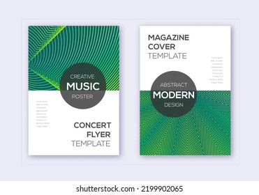 Modern cover design template set. Green abstract lines on dark background. Exceptional cover design. Imaginative catalog, poster, book template etc.