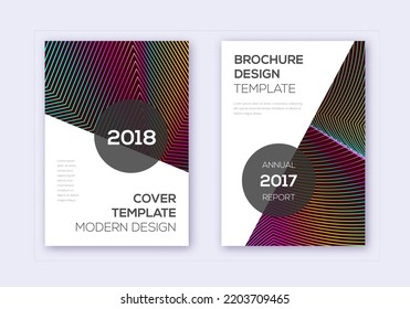 Modern cover design template set. Rainbow abstract lines on wine red background. Fabulous cover design. Delightful catalog, poster, book template etc.