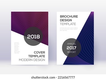 Modern cover design template set. Violet abstract lines on dark background. Fair cover design. Authentic catalog, poster, book template etc.