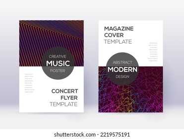 Modern cover design template set. Rainbow abstract lines on wine red background. Exquisite cover design. Bewitching catalog, poster, book template etc.