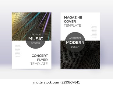 Modern cover design template set. Gold abstract lines on black background. Excellent cover design. Splendid catalog, poster, book template etc.