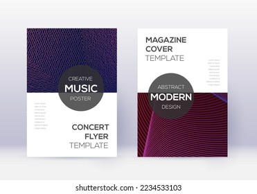 Modern cover design template set. Violet abstract lines on dark background. Exquisite cover design. Neat catalog, poster, book template etc.