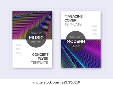 Modern cover design template set. Rainbow abstract lines on dark blue background. Exotic cover design. Marvelous catalog, poster, book template etc.