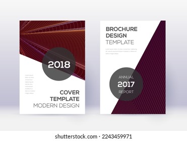 Modern cover design template set. Orange abstract lines on wine red background. Extraordinary cover design. Magnetic catalog, poster, book template etc.