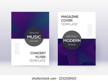 Conjunto moderno de plantillas de diseño de portada. Líneas abstractas neón sobre fondo azul oscuro. Diseño de cubierta exótica. Catálogo activo, afiche, plantilla de libro, etc.