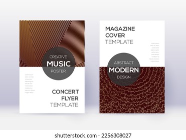 Modern cover design template set. Gold abstract lines on maroon background. Exceptional cover design. Emotional catalog, poster, book template etc.