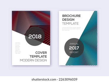 Modern cover design template set. Red white blue abstract lines on dark background. Fabulous cover design. Superb catalog, poster, book template etc.