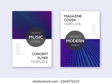 Conjunto moderno de plantillas de diseño de portada. Líneas abstractas neón sobre fondo azul oscuro. Diseño de cubierta exótica. Divertido catálogo, afiche, plantilla de libro, etc.