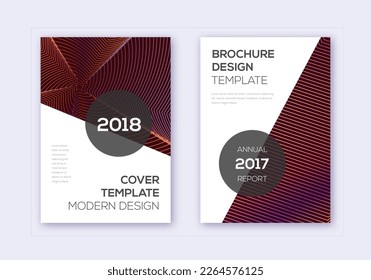 Modern cover design template set. Orange abstract lines on wine red background. Extraordinary cover design. Ravishing catalog, poster, book template etc.