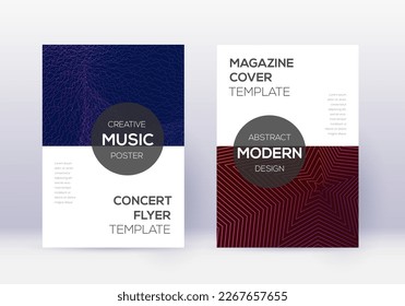 Modernes Cover Design Template Set. Abstrakte violette Linien auf dunklem Hintergrund. Exquisite Deckengestaltung. Hervorragender Katalog, Poster, Buchvorlage etc.
