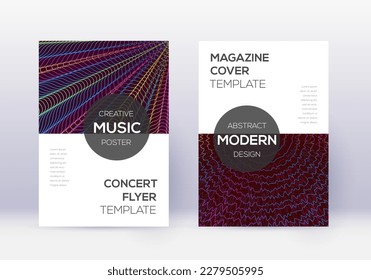 Modern cover design template set. Rainbow abstract lines on wine red background. Exotic cover design. Vibrant catalog, poster, book template etc.
