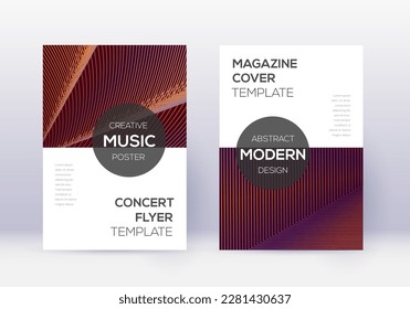 Modern cover design template set. Orange abstract lines on wine red background. Exotic cover design. Dramatic catalog, poster, book template etc.