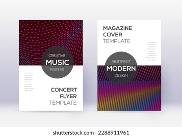 Modern cover design template set. Rainbow abstract lines on wine red background. Exquisite cover design. Cute catalog, poster, book template etc.