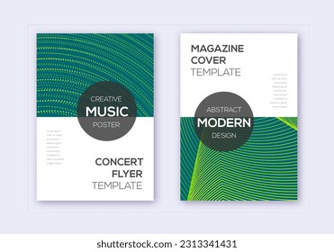 Modern cover design template set. Green abstract lines on dark background. Exceptional cover design. Perfect catalog, poster, book template etc.