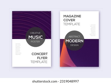 Modern cover design template set. Violet abstract lines on maroon background. Exquisite cover design. Surprising catalog, poster, book template etc.