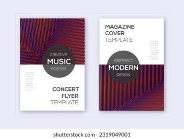 Modern cover design template set. Orange abstract lines on wine red background. Exotic cover design. Fabulous catalog, poster, book template etc.