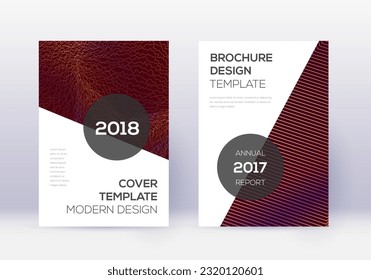 Conjunto moderno de plantillas de diseño de portada. Líneas abstractas naranjas sobre fondo de color rojo. Extraordinario diseño de portada. Agradable catálogo, afiche, plantilla de libro, etc.