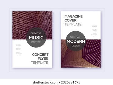 Modern cover design template set. Gold abstract lines on bordo background. Exceptional cover design. Charming catalog, poster, book template etc.