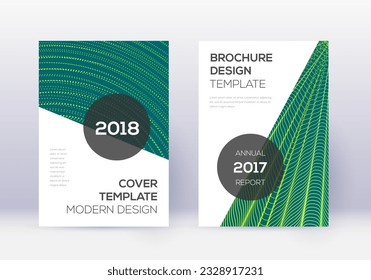 Modern cover design template set. Green abstract lines on dark background. Extra cover design. Unique catalog, poster, book template etc.