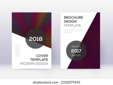 Modern cover design template set. Rainbow abstract lines on wine red background. Fabulous cover design. Delicate catalog, poster, book template etc.