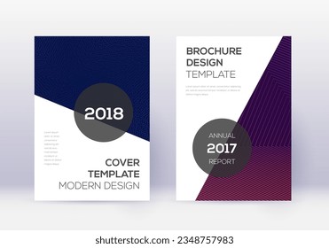 Modernes Cover Design Template Set. Abstrakte violette Linien auf dunklem Hintergrund. Fair Cover Design. Bewundernswerte Katalog, Poster, Buchvorlage etc.