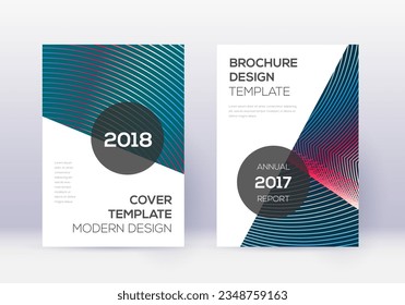 Modern cover design template set. Red abstract lines on white blue background. Fabulous cover design. Mind-blowing catalog, poster, book template etc.