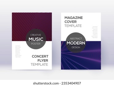 Modern cover design template set. Violet abstract lines on dark background. Exquisite cover design. Noteworthy catalog, poster, book template etc.