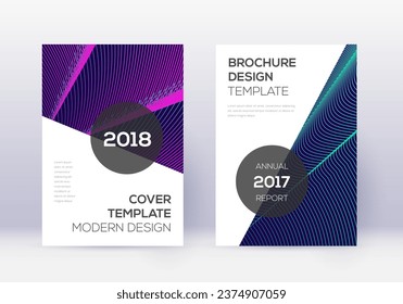 Modern cover design template set. Neon abstract lines on dark blue background. Extraordinary cover design. Beauteous catalog, poster, book template etc.
