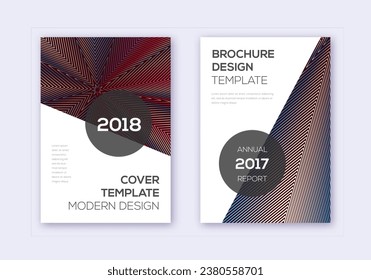 Modern cover design template set. Red white blue abstract lines on dark background. Fabulous cover design. Rare catalog, poster, book template etc.