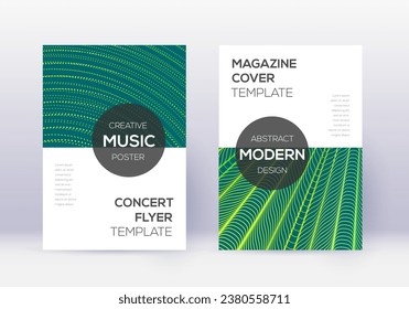Conjunto moderno de plantillas de diseño de portada. Líneas abstractas verdes sobre fondo oscuro. Diseño de portada excepcional. Maravilloso catálogo, afiche, plantilla de libro, etc.