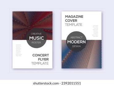 Modern cover design template set. Red white blue abstract lines on dark background. Exquisite cover design. Gorgeous catalog, poster, book template etc.