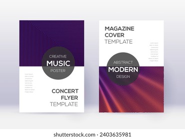 Modern cover design template set. Violet abstract lines on dark background. Exquisite cover design. Quaint catalog, poster, book template etc.