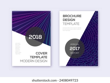 Modern cover design template set. Neon abstract lines on dark blue background. Extraordinary cover design. Emotional catalog, poster, book template etc.