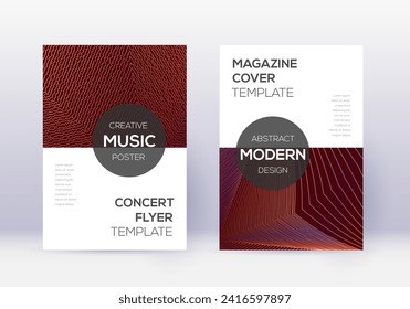 Modern cover design template set. Orange abstract lines on wine red background. Exotic cover design. Fine catalog, poster, book template etc.