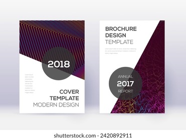 Modern cover design template set. Rainbow abstract lines on wine red background. Fabulous cover design. Glamorous catalog, poster, book template etc.