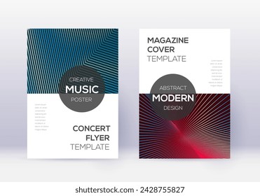 Modern cover design template set. Red abstract lines on white blue background. Exquisite cover design. Enchanting catalog, poster, book template etc.