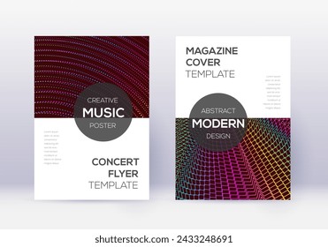 Modern cover design template set. Rainbow abstract lines on wine red background. Exotic cover design. Sublime catalog, poster, book template etc.