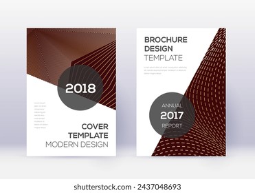 Modern cover design template set. Gold abstract lines on maroon background. Extra cover design. Juicy catalog, poster, book template etc.