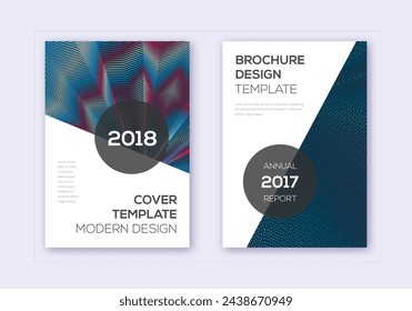 Modern cover design template set. Red white blue abstract lines on dark background. Fabulous cover design. Resplendent catalog, poster, book template etc.