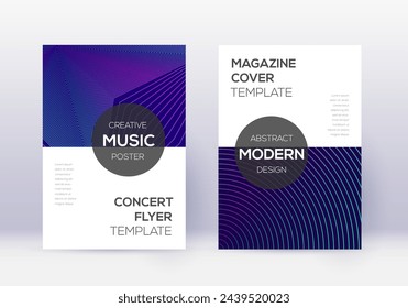 Moderne Cover Design Schablone Set. Neon abstrakte Linien auf dunkelblauem Hintergrund. Außergewöhnliches Deckendesign. Atemberaubender Katalog, Poster, Buchvorlage etc.