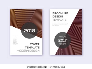 Modern cover design template set. Gold abstract lines on bordo background. Extra cover design. Incredible catalog, poster, book template etc.