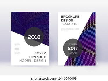 Modern cover design template set. Rainbow abstract lines on dark blue background. Fabulous cover design. Bold catalog, poster, book template etc.