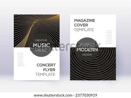 Modern cover design template set. Gold abstract lines on black background. Excellent cover design. Terrific catalog, poster, book template etc.