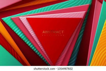 Modern cover design. Vector 3d illustration. Advertising banner design. Abstract background with multicolored swirled triangles. Trendy composition with triangle gradient shapes